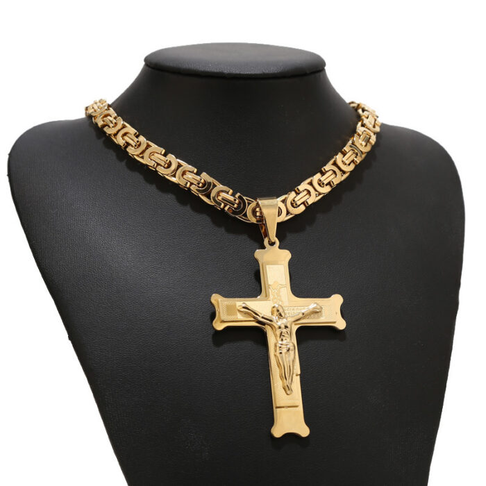 Edelstahl trendy Kruzifix Jesus 47*74 mm Kreuz Halskette Anhänger Halsketten 24 '' Für Männer Geschenke Schmuckfürme – Bild 2