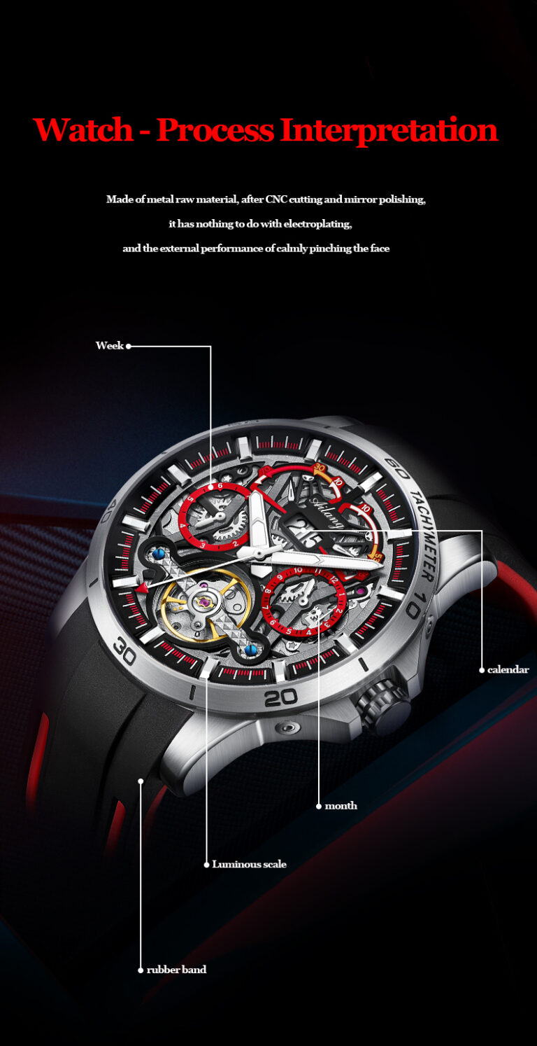 Modedesign Herren Uhr Watch Wasserdichte automatische mechanische Uhren roter Gummigurt für Männer – Bild 6