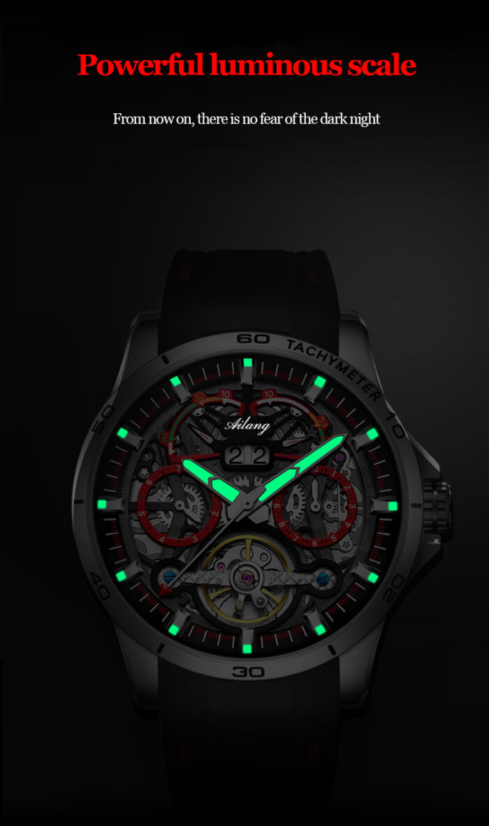 Modedesign Herren Uhr Watch Wasserdichte automatische mechanische Uhren roter Gummigurt für Männer – Bild 5