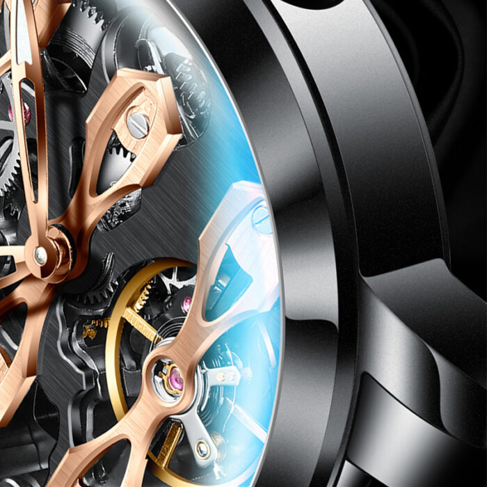 Watch hollow flywheel fashion style automatic men's watch waterproof stainless steel clock gear – Bild 4