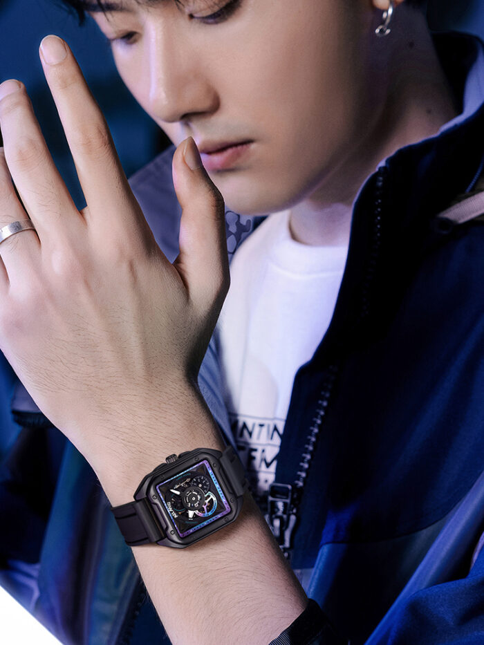 Herren Skelett automatisch mechanische Herren Uhrenmodische modische wasserdichte Uhr Square große Zifferblattuhr – Bild 5