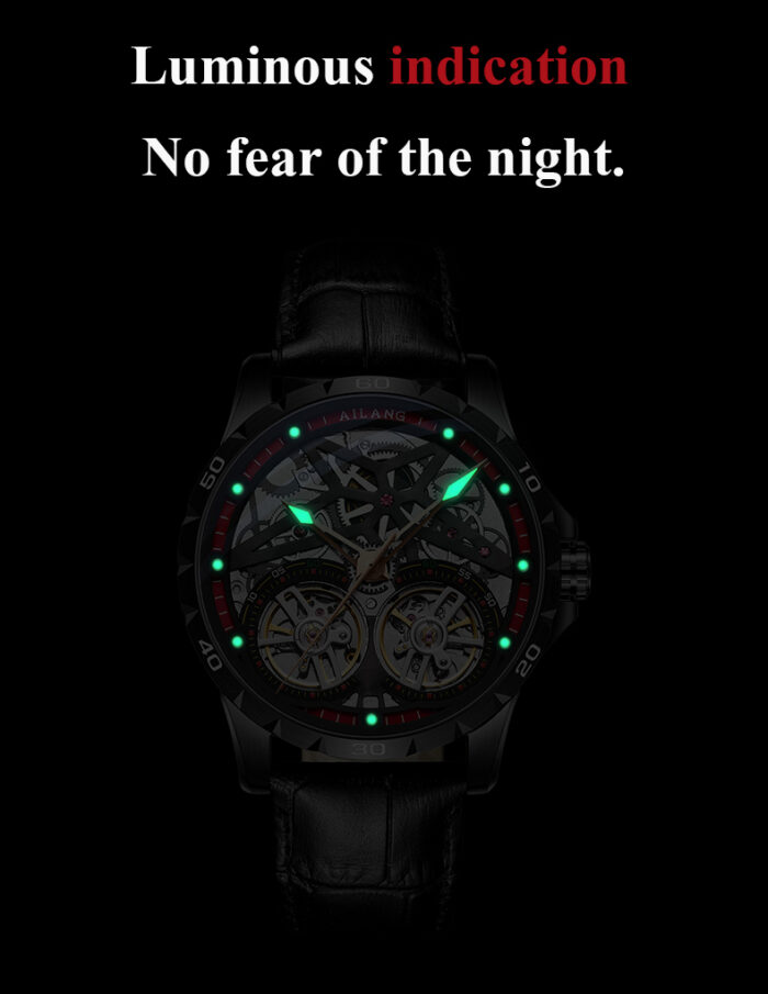 Original Herren Uhr Double Watch Automatic Hollow-out Machine Watch Men Luminous Water of Water of Washerd. – Bild 3