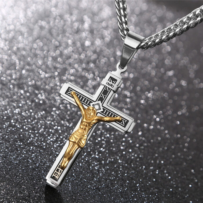 Edelstahl Anhänger Kreuz Christus Jesus Christus Kruzifix Halskette Schmuck Schmuck – Bild 2