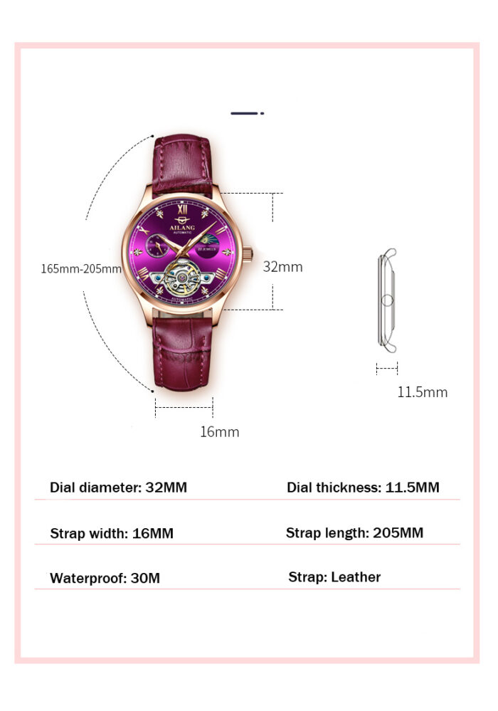 Ladies Mechanical Watch einfache luxuriöse automatische leuchtende wasserdichte Uhr – Bild 2