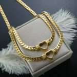 Gold-plattierte wasserdichte Edelstahlschmuck Set Luxus Liebe Herzform Kette Halskette Armband Set für Frauen