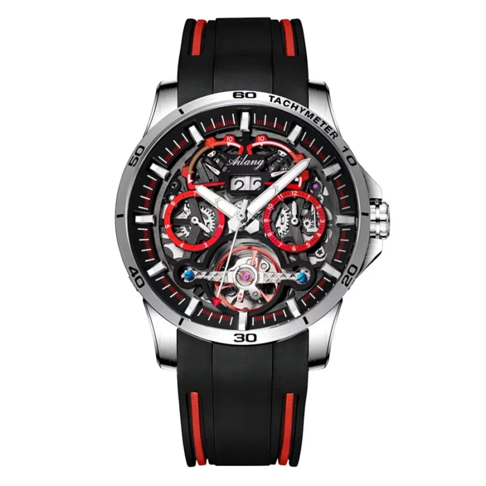 587556389-1.jpg Modedesign Herren Uhr Watch Wasserdichte automatische mechanische Uhren roter Gummigurt für Männer – Bild 1