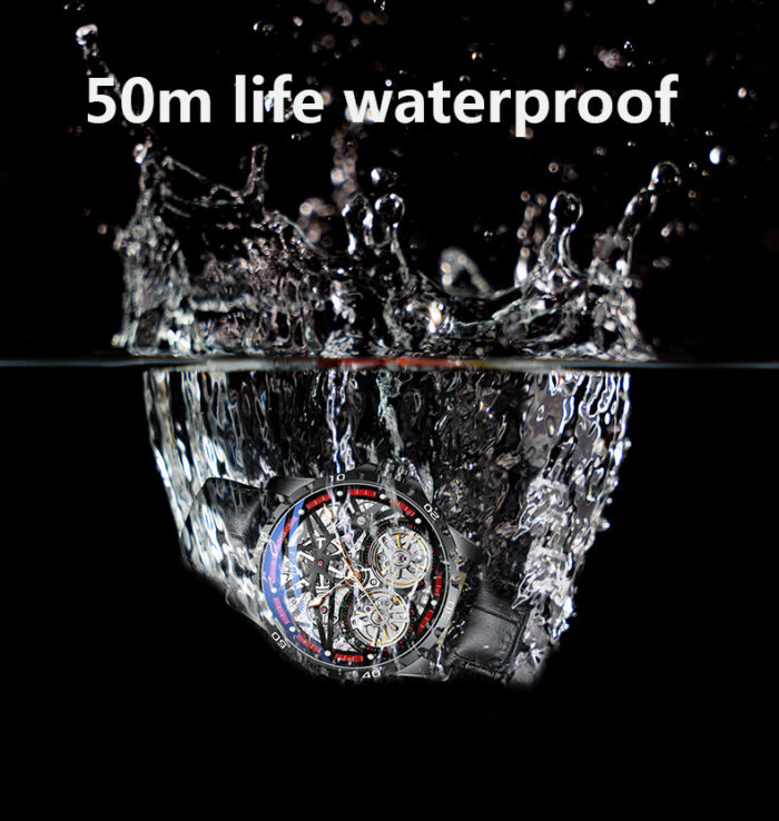 Original Herren Uhr Double Watch Automatic Hollow-out Machine Watch Men Luminous Water of Water of Washerd. – Bild 4