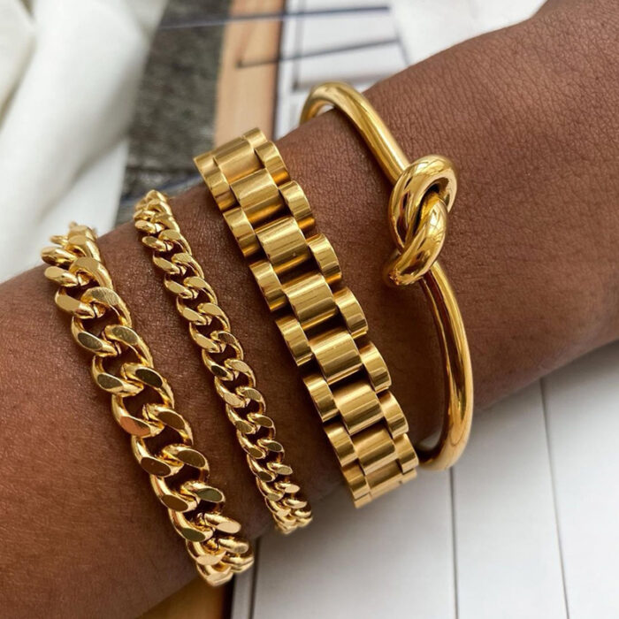 Edelstahl vergoldete abtrennbare Armbänder Armbänder Armbänder für Frauen HipHop Gold Wrap Armbänder – Bild 3