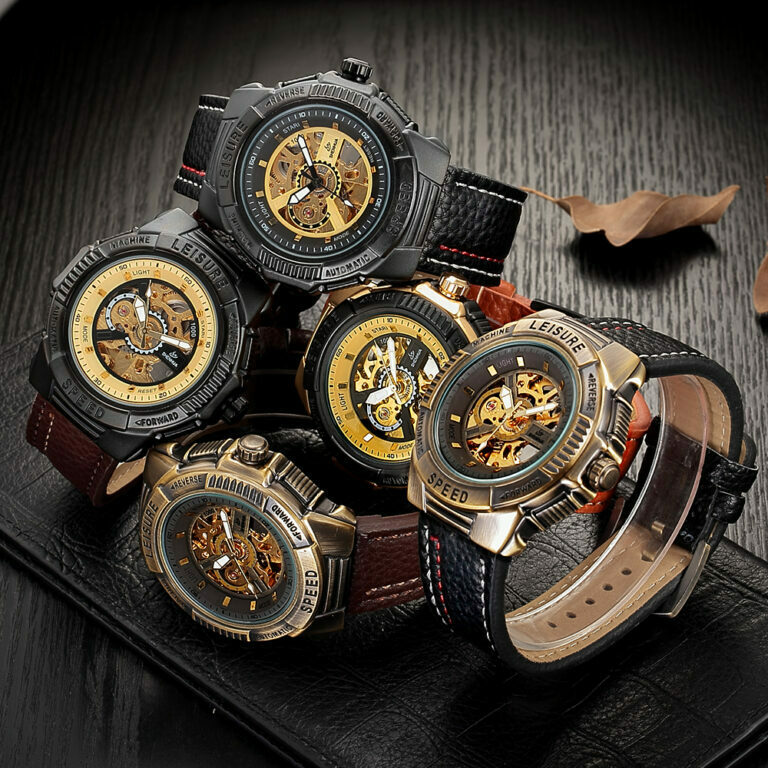 Automatische Herrenuhr Mechanische Skelett Uhr Armbanduhr Leder Band Armee Stil – Bild 5