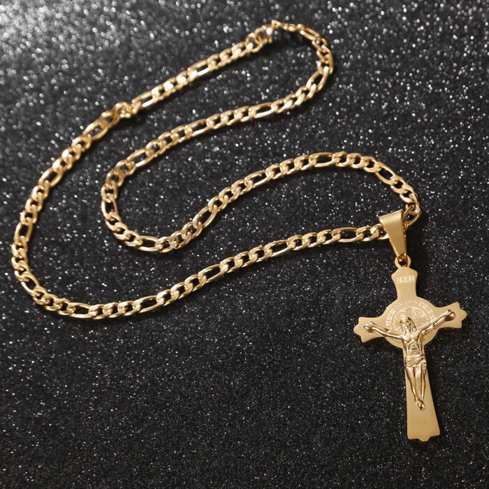 Jesus Cross Crucifix Anhänger Halskette Edelstahl katholisches Roman Kreuz – Bild 4