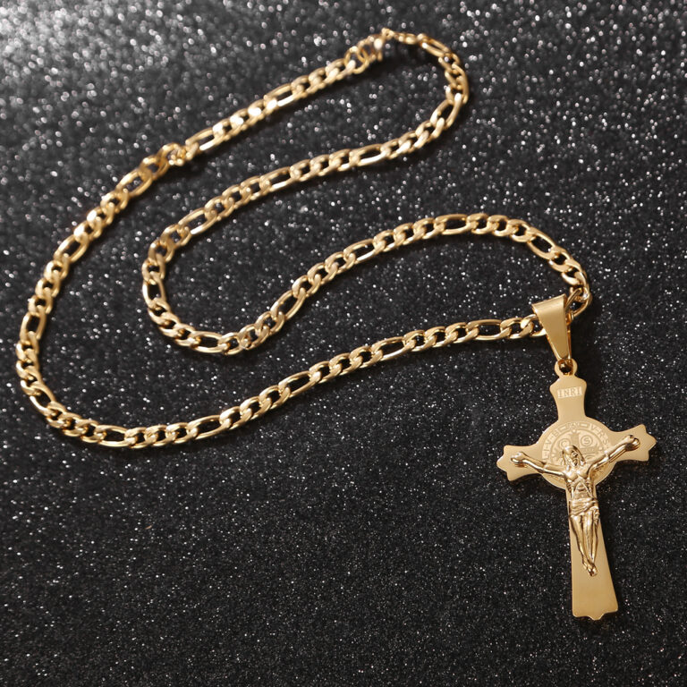 792263851-1.jpg Jesus Cross Crucifix Anhänger Halskette Edelstahl katholisches Roman Kreuz – Bild 4