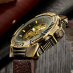 Automatische Herrenuhr Mechanische Skelett Uhr Armbanduhr Leder Band Armee Stil – Bild 3