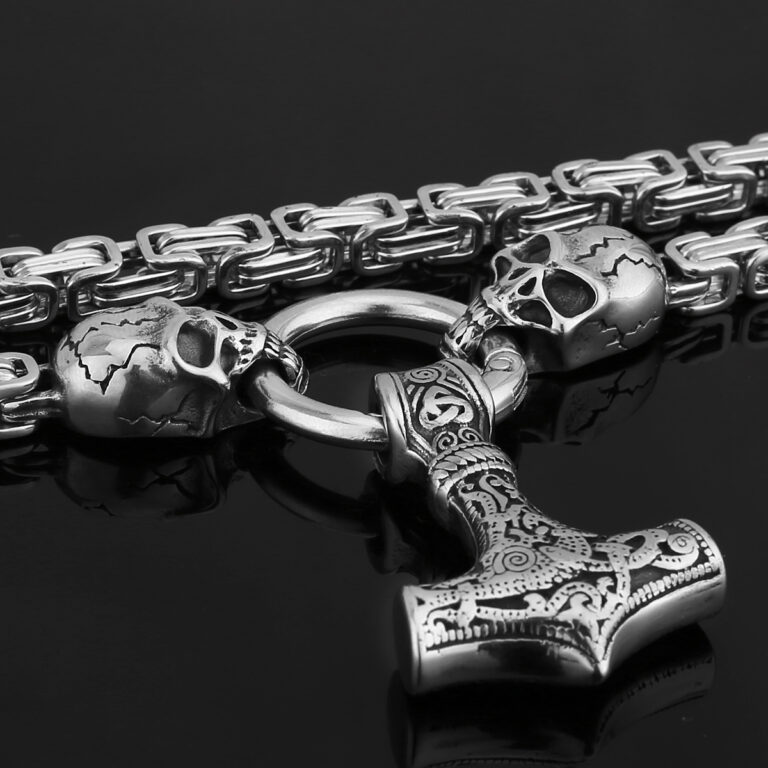 Schädel Halskette Schädel Mode Thors Hammer Edelstahl Anhänger Halskette Accessoires Schmuck Schmuck – Bild 2