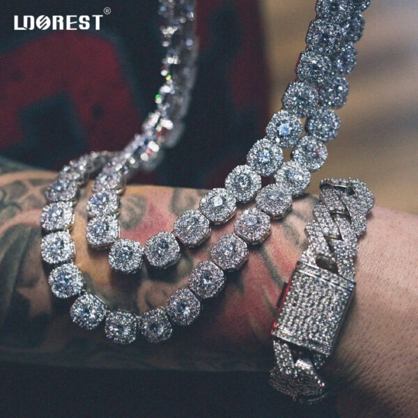 Men Women Bling 13mm Square Cuban Link Chain Necklace Iced Pave Crystal Tennis Chain Choker Necklaces Fashion Jewelry