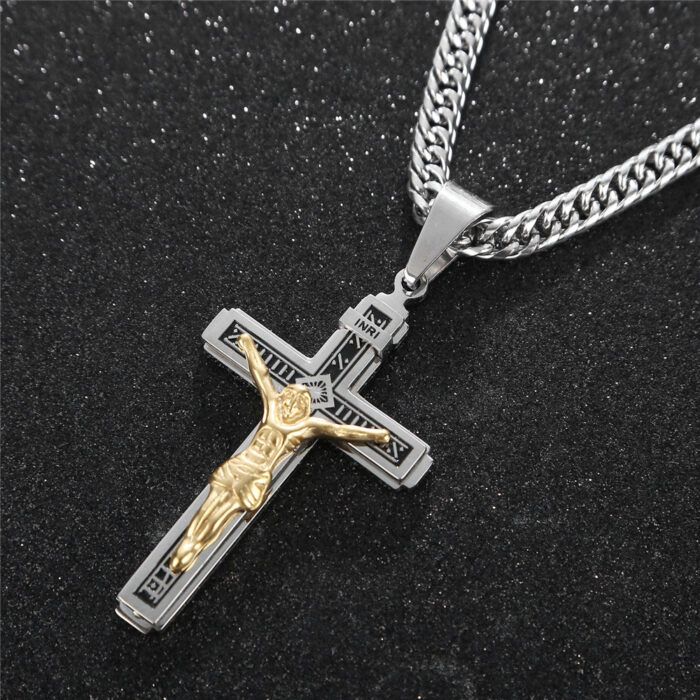 Edelstahl Anhänger Kreuz Christus Jesus Christus Kruzifix Halskette Schmuck Schmuck – Bild 3