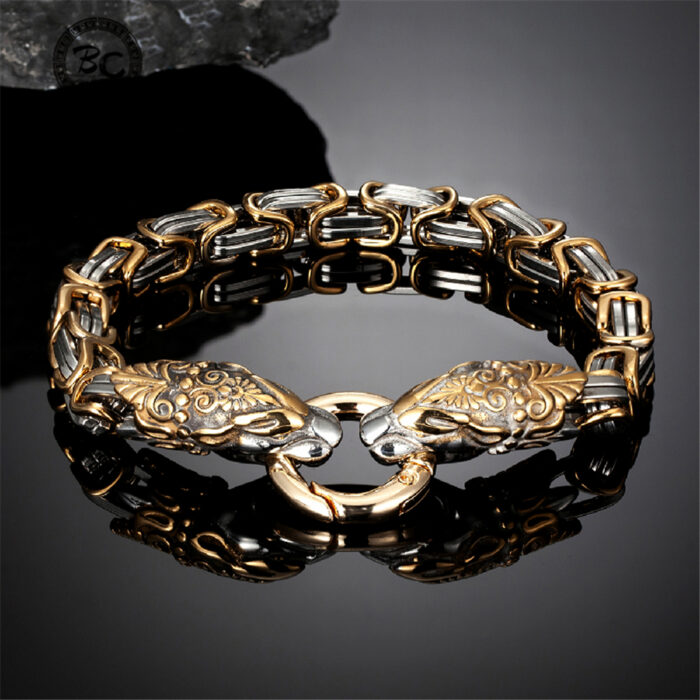 Armband Herren Königskette Wikinger Drachenkopf Gold Edelstahl Schlange Nordic – Bild 1