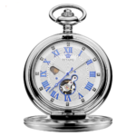 Mechanische Taschenuhr Herren Vollstahlgehäuse Taschenuhr Analog Silber Weißes Zifferblatt Vintage Male Clock