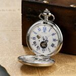 Mechanische Taschenuhr Herren Vollstahlgehäuse Taschenuhr Analog Silber Weißes Zifferblatt Vintage Male Clock – Bild 2