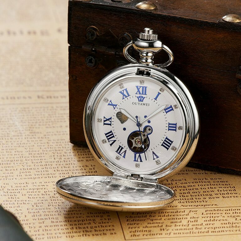 248754405-1.jpg Mechanische Taschenuhr Herren Vollstahlgehäuse Taschenuhr Analog Silber Weißes Zifferblatt Vintage Male Clock – Bild 2