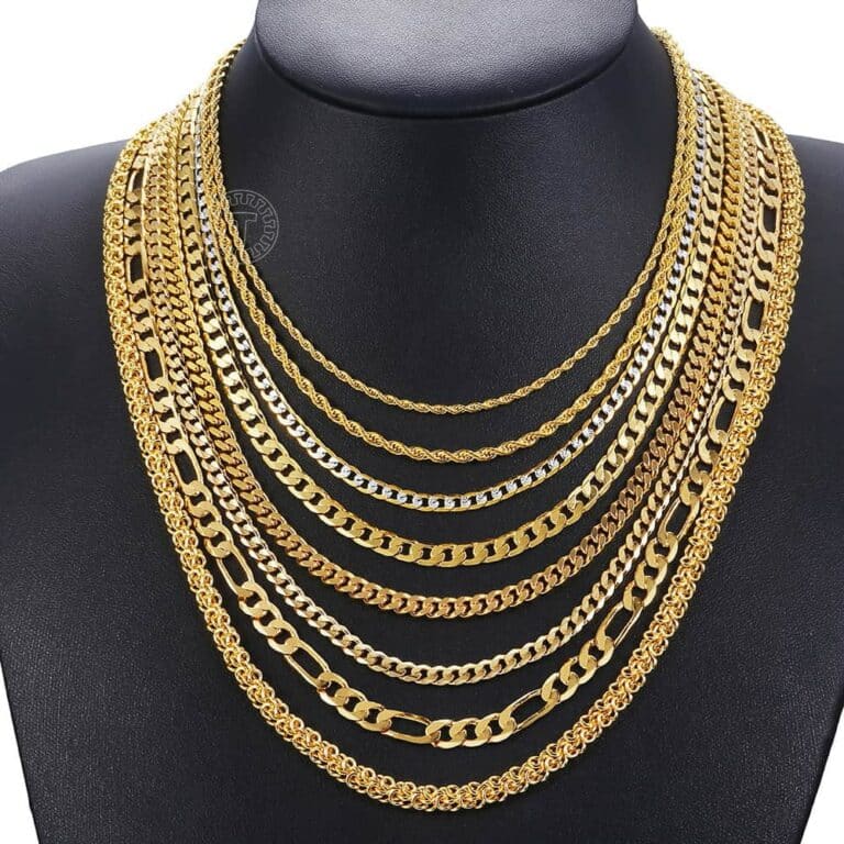 H175f9f4e1c5e4b54a6fbde4a043cf7c7o.jpg Gold Halskette Kette für Männer Frauen Halsketten Königskette Edelstahl – Bild 3