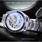 Herrenuhr Steampunk Skelettdesign Silber Edelstahl Automatik Leuchtzeiger – Bild 2