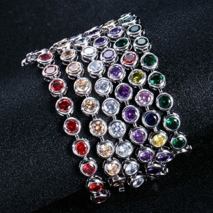 Cwwzircons klassische silberfarbe runde glänzende kubische zirkoniale brauthochzeitsfeier ennisarmbänder juwely für Frauen cb075 – Bild 3