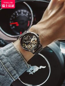 Männer Uhr automatisch mechanisch qualitativ Roman Doppelpendel Leder Herrenuhr – Bild 2