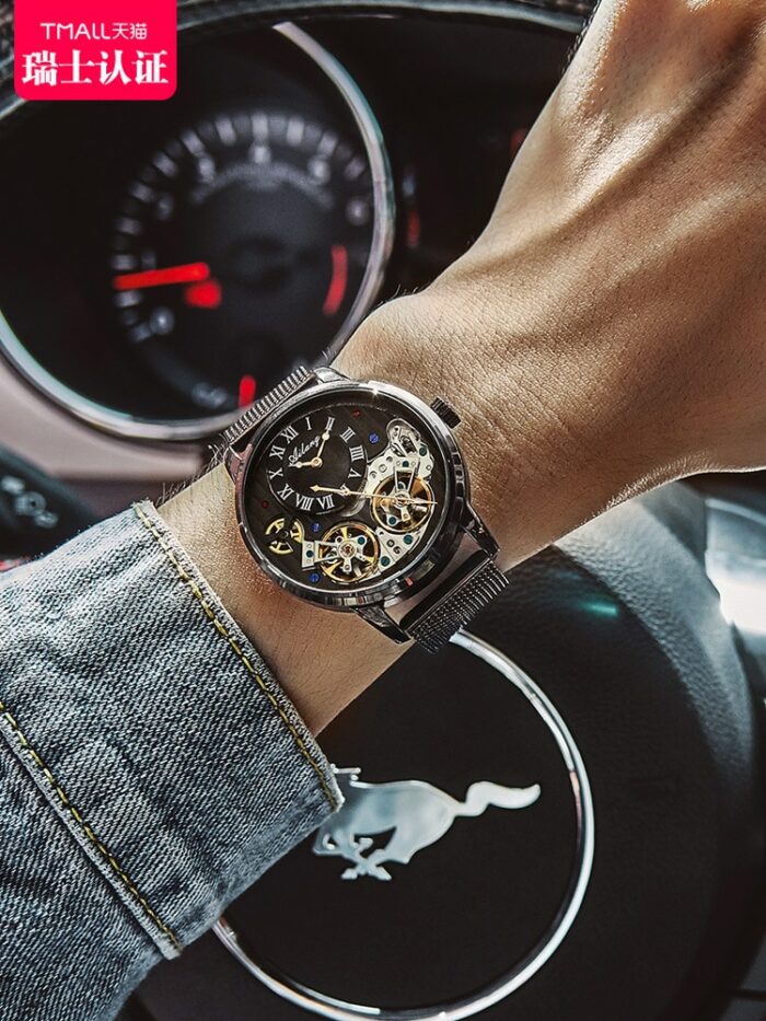 Männer Uhr automatisch mechanisch qualitativ Roman Doppelpendel Leder Herrenuhr – Bild 2