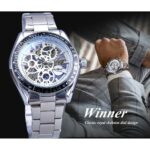 Herrenuhr Steampunk Skelettdesign Silber Edelstahl Automatik Leuchtzeiger – Bild 3