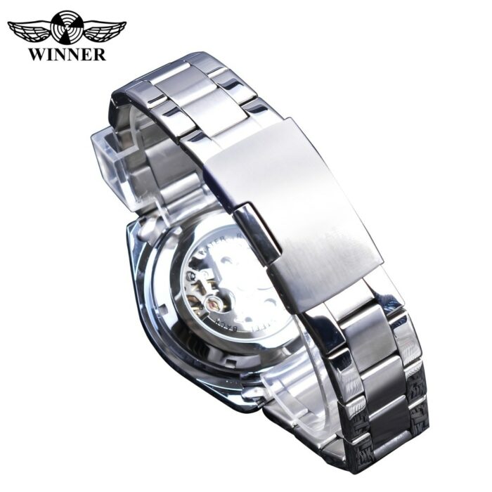 Herrenuhr Steampunk Skelettdesign Silber Edelstahl Automatik Leuchtzeiger – Bild 5