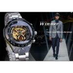 Luxuriöse Edelstahl-Uhr mit Skelett-Zifferblatt, goldenem Uhrwerk und automatischem Aufzug – Bild 3