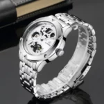 Mechanische Uhr Herren Automatik Schwarz Mode Skelett Stahl Uhren für Herren Klassische Uhren – Bild 4