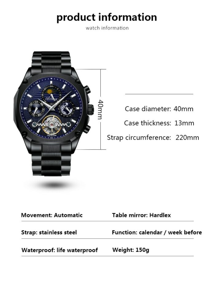 Square Men Watch Top Brand Mens Mechanical Watches Automatic Skeleton Watch Men Calendar – Bild 6