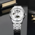 Mechanische Uhr Herren Automatik Schwarz Mode Skelett Stahl Uhren für Herren Klassische Uhren – Bild 5