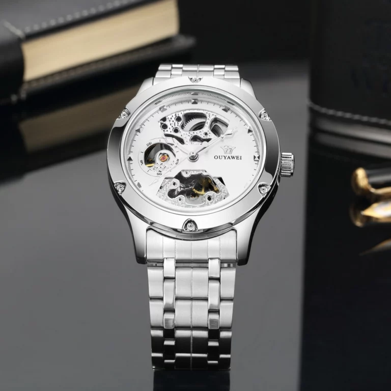 Mechanische Uhr Herren Automatik Schwarz Mode Skelett Stahl Uhren für Herren Klassische Uhren – Bild 5