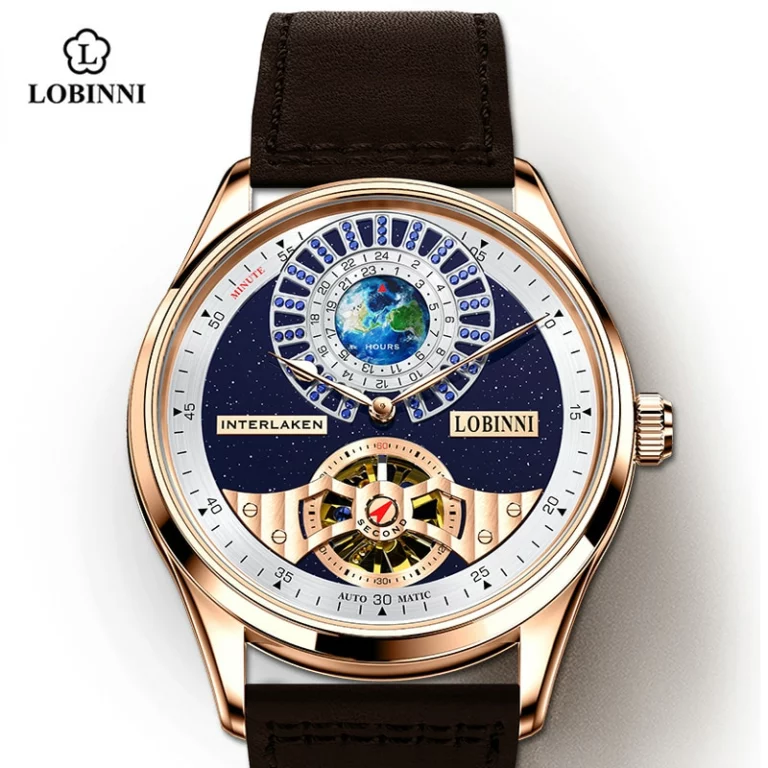 61986829-1.jpg LOBINNI Classic Luxury Men's Automatic Watch Sapphire Glass Mechanical Wristwatch Genuine Leather Skeleton Watches – Bild 1