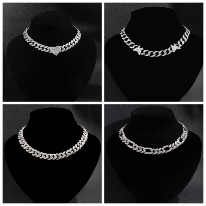 ICED Miami Curb Cuban Chain Halskette für Frauen Gold Farbe Bling asphaltierte Strass Cuban Link Choker Halskette Punkschmuck – Bild 5