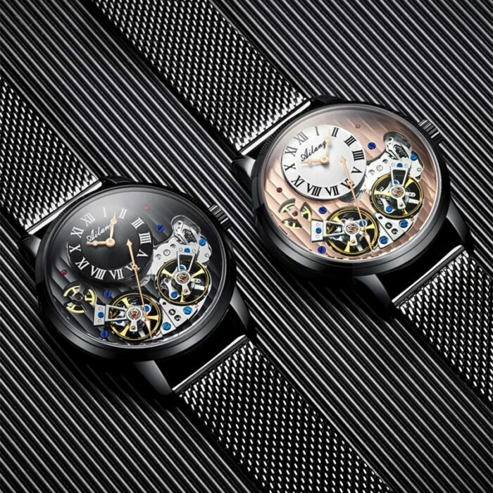 Männer Uhr automatisch mechanisch qualitativ Roman Doppelpendel Leder Herrenuhr – Bild 3