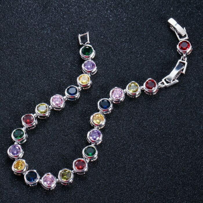 Cwwzircons klassische silberfarbe runde glänzende kubische zirkoniale brauthochzeitsfeier ennisarmbänder juwely für Frauen cb075 – Bild 5