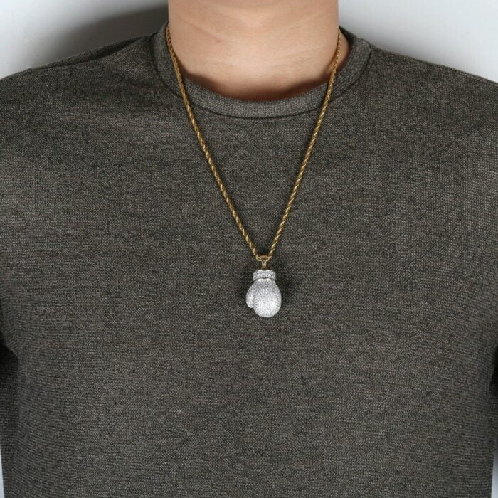 Gold Silver Color Mini Iced Boxing Gloves Necklace Men Iced Out Cubic Zircon Chains Hip Hop/Punk Charms Jewelry Gift – Bild 5