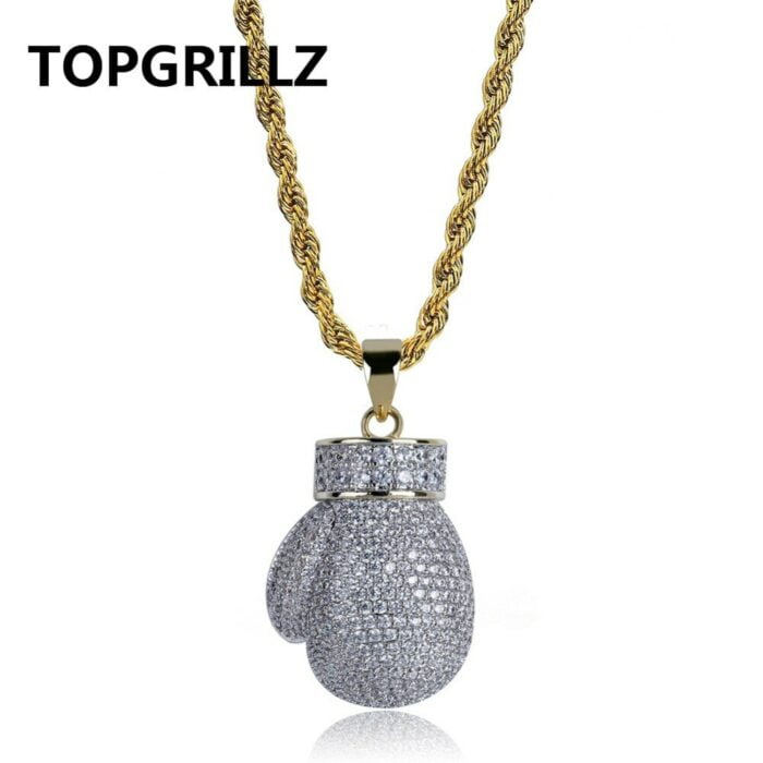 Gold Silver Color Mini Iced Boxing Gloves Necklace Men Iced Out Cubic Zircon Chains Hip Hop/Punk Charms Jewelry Gift – Bild 2