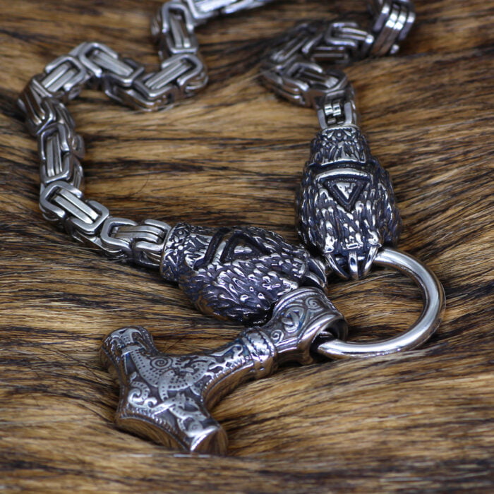 Halskette Bärentatze Thor Hammer Edelstahl Nordische Viking Kette – Bild 2