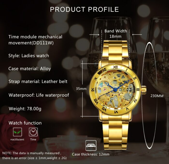 Luxus Damenuhr: WINNER Skelettuhr Mechanisch Silber, Elegante Business Uhr mit Stahlband – Bild 6