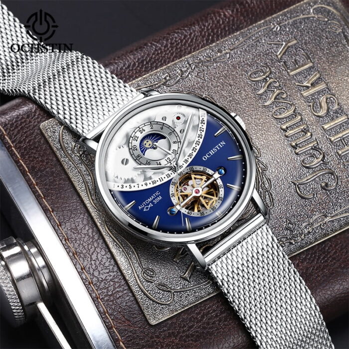 Luxus-Herrenuhr: Mechanische Automatik, Datum, Wochen- und Mondphasenanzeige – Bild 5