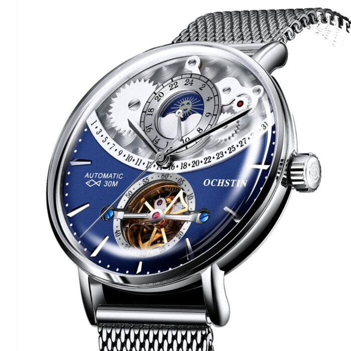 Luxus-Herrenuhr: Mechanische Automatik, Datum, Wochen- und Mondphasenanzeige – Bild 2