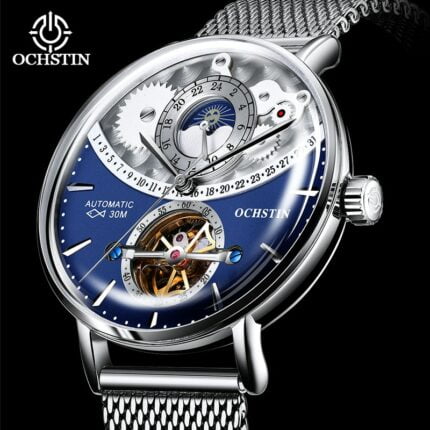 Luxus-Herrenuhr: Mechanische Automatik, Datum, Wochen- und Mondphasenanzeige