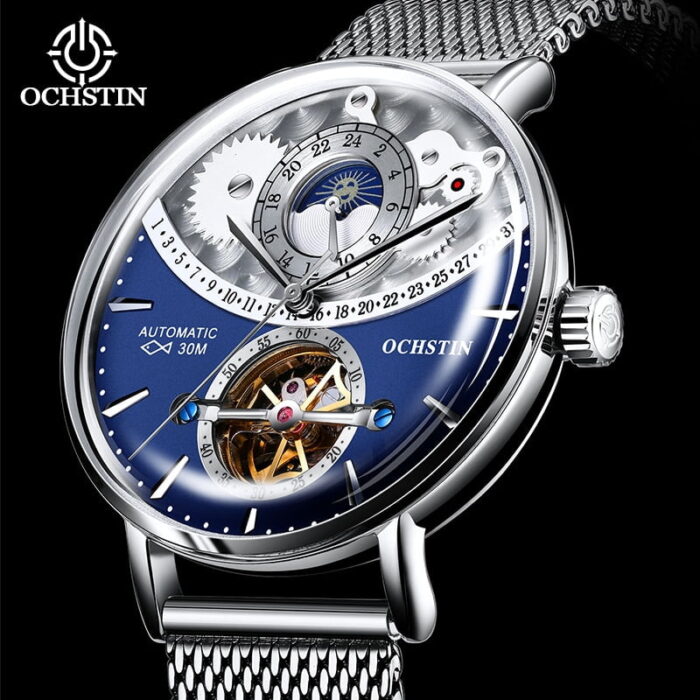 Luxus-Herrenuhr: Mechanische Automatik, Datum, Wochen- und Mondphasenanzeige – Bild 1