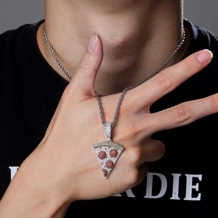 Pizza Anhänger & Halskette Iced in verschiedenen Farben | Hip Hop Schmuck für Männer – Bild 5