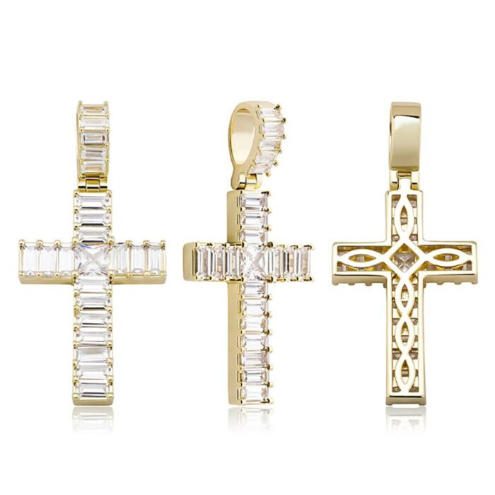 1051200310-1.jpg TOPGRILLZ Hip Hop Cross Pendant With Baguette Stone Micro Pave Prong Setting Iced Cubic Zirconia Fashion Jewelry Gift Men Women – Bild 5