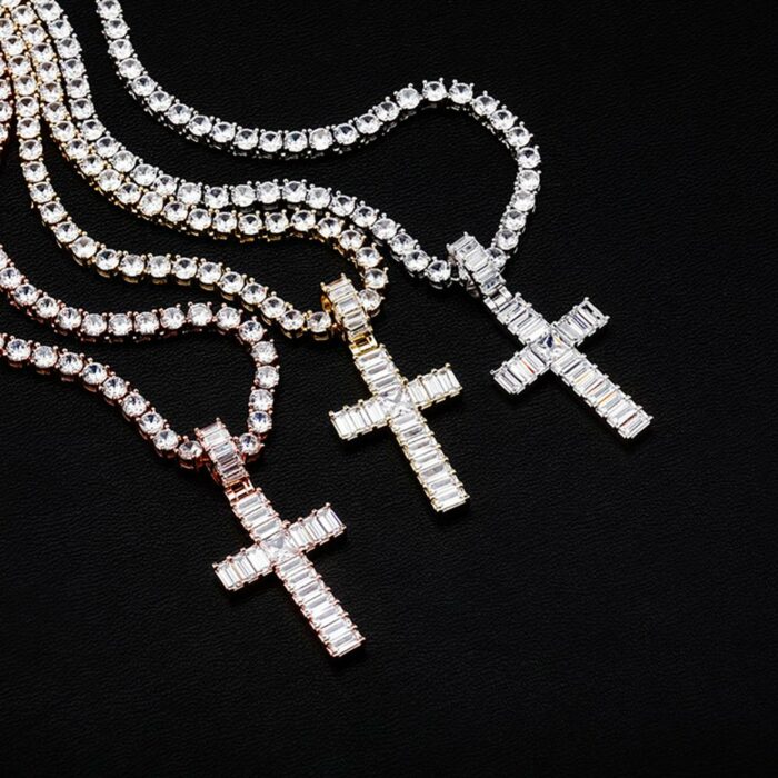 1090706795-1.jpg TOPGRILLZ Hip Hop Cross Pendant With Baguette Stone Micro Pave Prong Setting Iced Cubic Zirconia Fashion Jewelry Gift Men Women – Bild 1